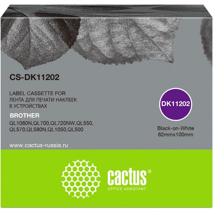 Ленточный картридж CACTUS для Brother P-touch QL-500, QL-550, QL-700, QL-800, черный CS-DK11202 Ленточный картридж CACTUS для Brother P-touch QL-500, QL-550, QL-700, QL-800, черный CS-DK11202