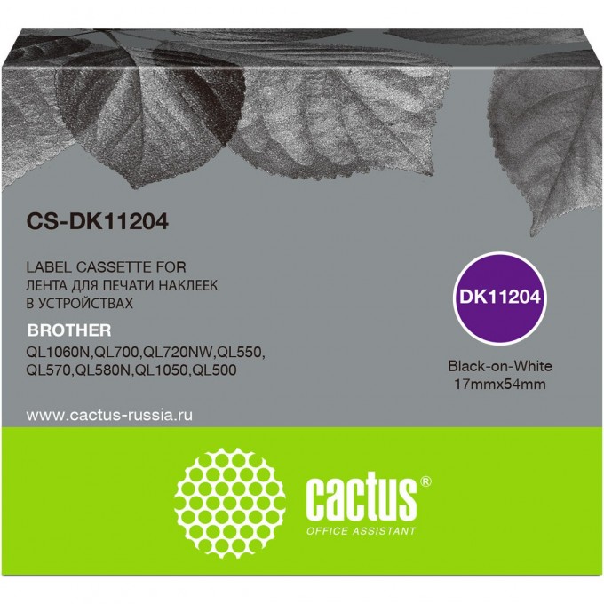 Ленточный картридж CACTUS для Brother P-touch QL-500, QL-550, QL-700, QL-800, черный CS-DK11204 Ленточный картридж CACTUS для Brother P-touch QL-500, QL-550, QL-700, QL-800, черный CS-DK11204