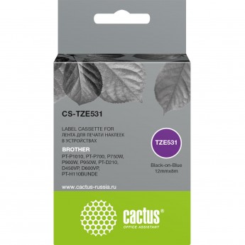 Ленточный картридж CACTUS CS-TZE531 для Brother PT-P1010, PT-P700, P750W, P900W, P950W, PT-D210, D450VP, D600VP, PT-H110BUNDE, черный Ленточный картридж CACTUS CS-TZE531 для Brother PT-P1010, PT-P700, P750W, P900W, P950W, PT-D210, D450VP, D600VP, PT-H110BUNDE, черный