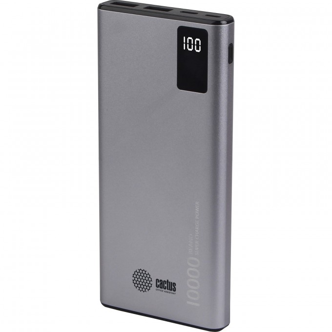 Мобильный аккумулятор CACTUS 10000mAh 3A 2xUSB серый CS-PBFSLT-10000 Мобильный аккумулятор CACTUS 10000mAh 3A 2xUSB серый CS-PBFSLT-10000