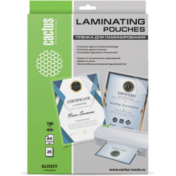 Пленка для ламинирования CACTUS глянцевая, 216x303мм (А4), CS-LPGA410025 Пленка для ламинирования CACTUS глянцевая, 216x303мм (А4), CS-LPGA410025