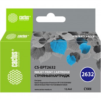 Струйный картридж CACTUS CS-EPT2632 (26XL) для принтеров Epson Expression Premium XP-600, XP-700, XP-710, XP-800, XP-820, голубой, 11,6 мл Струйный картридж CACTUS CS-EPT2632 (26XL) для принтеров Epson Expression Premium XP-600, XP-700, XP-710, XP-800, XP-820, голубой, 11,6 мл
