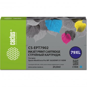 Струйный картридж CACTUS CS-EPT7902 (79XL) для Epson WorkForce WF-4630 Pro, WF-4640 Pro, WF-5110 Pro, голубой Струйный картридж CACTUS CS-EPT7902 (79XL) для Epson WorkForce WF-4630 Pro, WF-4640 Pro, WF-5110 Pro, голубой