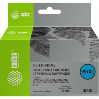 Струйный картридж CACTUS CS-L0R40AE (957XL) для HP OfficeJet pro 8210, 8218, 8720, 8725, 8730, черный, 73 мл Струйный картридж CACTUS CS-L0R40AE (957XL) для HP OfficeJet pro 8210, 8218, 8720, 8725, 8730, черный, 73 мл