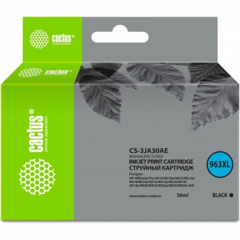 Струйный картридж CACTUS CS-3JA30AE (963XL) для HP OfficeJet Pro 9010, 9010e, 9012, 9014, 9015, 9016, 9019, черный, 58 мл Струйный картридж CACTUS CS-3JA30AE (963XL) для HP OfficeJet Pro 9010, 9010e, 9012, 9014, 9015, 9016, 9019, черный, 58 мл