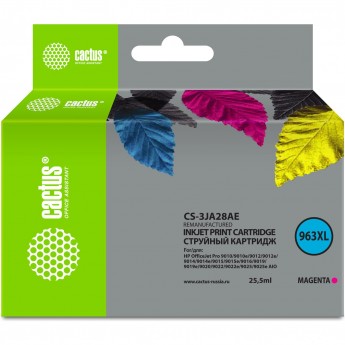 Струйный картридж CACTUS CS-3JA28AE (963XL) для HP OfficeJet Pro 9010, 9010e, 9012, 9014, 9015, 9016, 9019, пурпурный, 25.5 мл Струйный картридж CACTUS CS-3JA28AE (963XL) для HP OfficeJet Pro 9010, 9010e, 9012, 9014, 9015, 9016, 9019, пурпурный, 25.5 мл