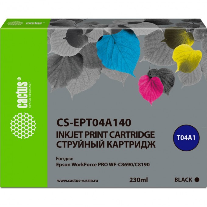 Струйный картридж CACTUS (C13T04A140) для Epson WorkForce Pro WF-C8190, WF-C8690, черный, 230 мл CS-EPT04A140 Струйный картридж CACTUS (C13T04A140) для Epson WorkForce Pro WF-C8190, WF-C8690, черный, 230 мл CS-EPT04A140