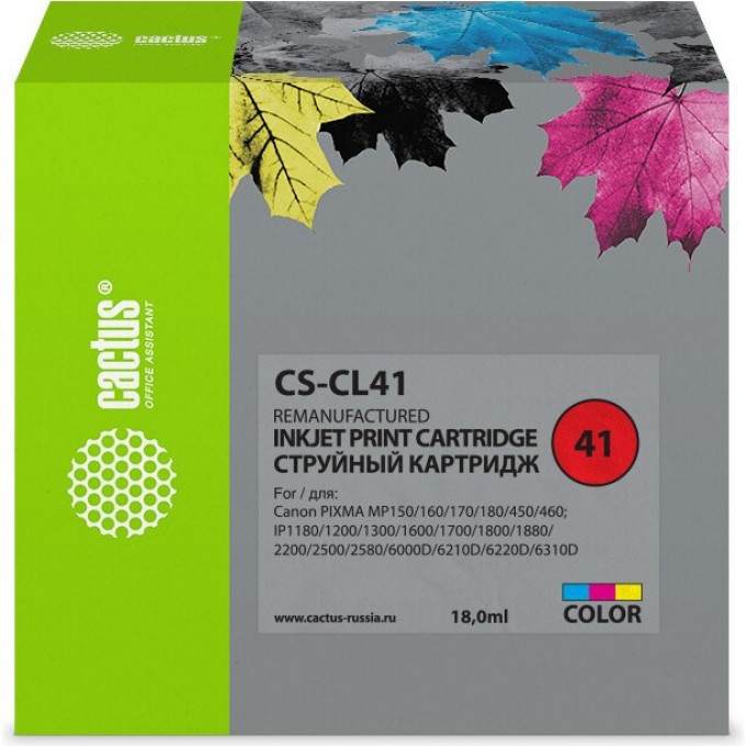 Струйный картридж CACTUS (CL-41) для Canon Pixma MP150, MP160, MP170, MP180, MP210, MP220, MP450, MP460, MP470, iP1200, iP1300, iP1600, iP1700, iP1800, iP1900, цветной, 18 мл CS-CL41 Струйный картридж CACTUS (CL-41) для Canon Pixma MP150, MP160, MP170, MP180, MP210, MP220, MP450, MP460, MP470, iP1200, iP1300, iP1600, iP1700, iP1800, iP1900, цветной, 18 мл CS-CL41