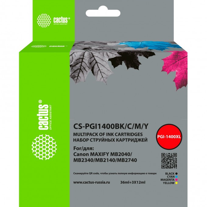 Струйный картридж CACTUS CS-PGI1400BK/C/M/Y для Canon MB2050, MB2350, MB2040, MB2340, набор 4 цвета CS-PGI1400BK-C-M-Y Струйный картридж CACTUS CS-PGI1400BK/C/M/Y для Canon MB2050, MB2350, MB2040, MB2340, набор 4 цвета CS-PGI1400BK-C-M-Y