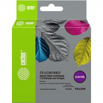 Струйный картридж CACTUS CS-LC3619XLY для Brother MFC J2330dw, J2730dw, J3530dw, J3930dw, желтый, 18,4 мл Струйный картридж CACTUS CS-LC3619XLY для Brother MFC J2330dw, J2730dw, J3530dw, J3930dw, желтый, 18,4 мл