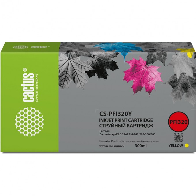 Струйный картридж CACTUS для Canon imagePROGRAF TM-200, TM-200 MFP L24ei, TM-205, TM-300, желтый, 300 мл CS-PFI320Y Струйный картридж CACTUS для Canon imagePROGRAF TM-200, TM-200 MFP L24ei, TM-205, TM-300, желтый, 300 мл CS-PFI320Y