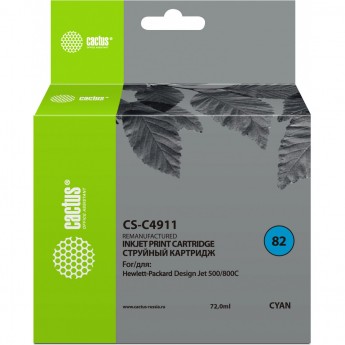 Струйный картридж CACTUS CS-C4911 (HP 82) для HP DesignJet 500, 500 Plus, 500ps, 500ps Plus, 510, 510ps, 800, 800ps, 815 MFP, 820 MFP, Copier CC800, Copier CC800ps, голубой, 72 мл Струйный картридж CACTUS CS-C4911 (HP 82) для HP DesignJet 500, 500 Plus, 500ps, 500ps Plus, 510, 510ps, 800, 800ps, 815 MFP, 820 MFP, Copier CC800, Copier CC800ps, голубой, 72 мл
