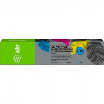 Струйный картридж CACTUS CS-F6T77AE (HP 913A) для HP PW 352dw, 377dw, Pro 477dw, 452dw, голубой, 55 мл Струйный картридж CACTUS CS-F6T77AE (HP 913A) для HP PW 352dw, 377dw, Pro 477dw, 452dw, голубой, 55 мл
