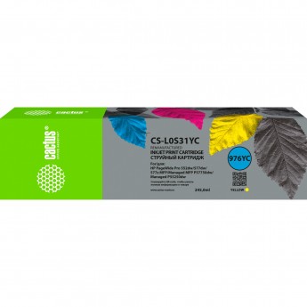 Струйный картридж CACTUS CS-L0S31YC (HP 976YC) для HP PageWide P55250dw, P57750dw MFP Managed, желтый, 245 мл Струйный картридж CACTUS CS-L0S31YC (HP 976YC) для HP PageWide P55250dw, P57750dw MFP Managed, желтый, 245 мл