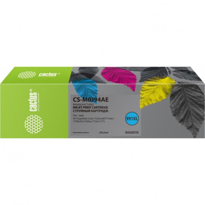 Струйный картридж CACTUS (HP 991) для HP PW 755dn, MFP 774dn, 779dn, Pro 750dw, 772dn, увеличенной емкости, пурпурный, 250 мл CS-M0J94AE Струйный картридж CACTUS (HP 991) для HP PW 755dn, MFP 774dn, 779dn, Pro 750dw, 772dn, увеличенной емкости, пурпурный, 250 мл CS-M0J94AE