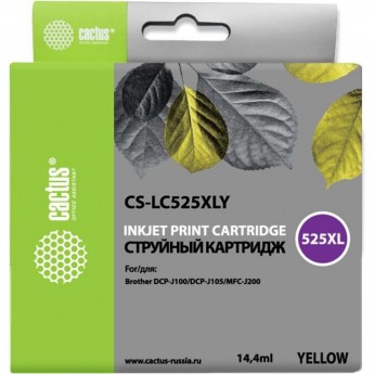 Струйный картридж CACTUS CS-LC525XLY (LC525XL-Y) для принтеров Brother DCP J100, MFC J200, увеличенной емкости, желтый, 14,4 мл Струйный картридж CACTUS CS-LC525XLY (LC525XL-Y) для принтеров Brother DCP J100, MFC J200, увеличенной емкости, желтый, 14,4 мл