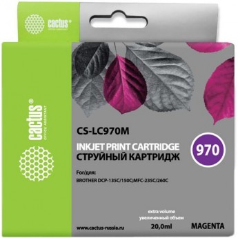 Струйный картридж CACTUS CS-LC970M (LC970M) для принтеров Brother DCP 135, DCP 135c, DCP 150, DCP 150c, DCP 153c, DCP 157c, DCP 750cn, MFC 235, MFC 235c, MFC 260, MFC 260c, пурпурный, 20 мл Струйный картридж CACTUS CS-LC970M (LC970M) для принтеров Brother DCP 135, DCP 135c, DCP 150, DCP 150c, DCP 153c, DCP 157c, DCP 750cn, MFC 235, MFC 235c, MFC 260, MFC 260c, пурпурный, 20 мл