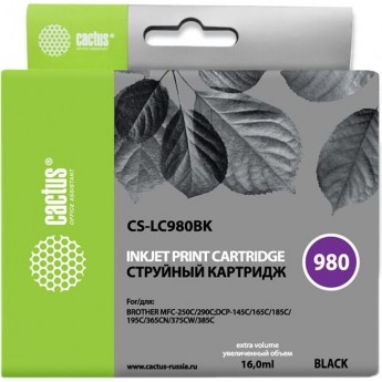 Струйный картридж CACTUS CS-LC980BK (LC980BK) для принтеров Brother DCP-145c, 163c, 165c, 167c, 195c, 197c, 365cn, 375cw, 377cw, MFC-250c, 255cw, 257cw, 290c, 295cn, 297c, черный, 16 мл Струйный картридж CACTUS CS-LC980BK (LC980BK) для принтеров Brother DCP-145c, 163c, 165c, 167c, 195c, 197c, 365cn, 375cw, 377cw, MFC-250c, 255cw, 257cw, 290c, 295cn, 297c, черный, 16 мл