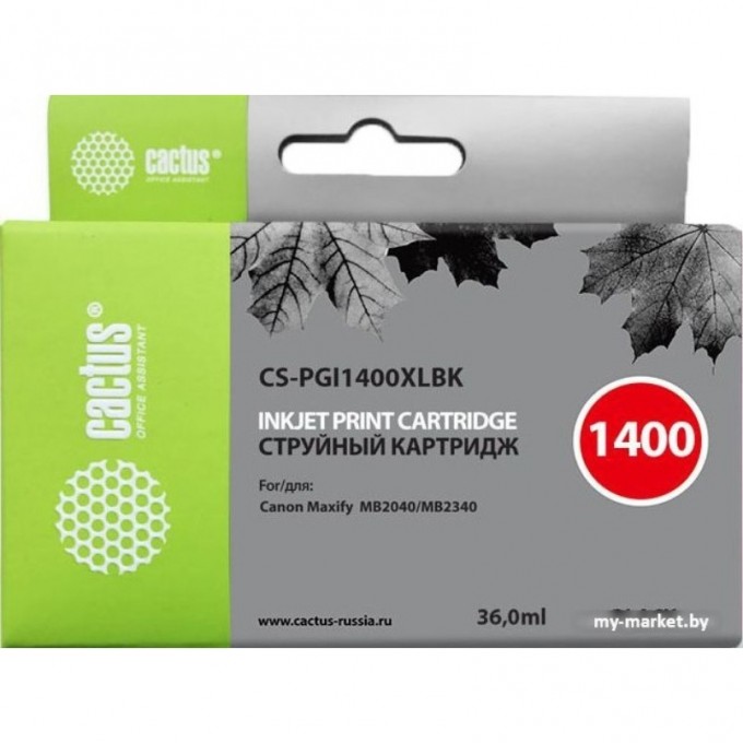 Струйный картридж CACTUS (PGI-1400XL BK) для Canon MAXIFY MB2040, MB2140, MB2340, MB2740, черный 36 мл CS-PGI1400XLBK Струйный картридж CACTUS (PGI-1400XL BK) для Canon MAXIFY MB2040, MB2140, MB2340, MB2740, черный 36 мл CS-PGI1400XLBK