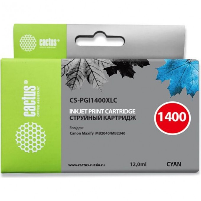 Струйный картридж CACTUS (PGI-1400XL C) для Canon MAXIFY MB2040, MB2140, MB2340, MB2740, голубой 12 мл CS-PGI1400XLC Струйный картридж CACTUS (PGI-1400XL C) для Canon MAXIFY MB2040, MB2140, MB2340, MB2740, голубой 12 мл CS-PGI1400XLC