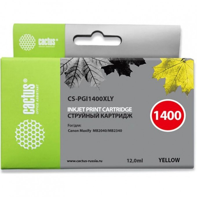Струйный картридж CACTUS (PGI-1400XL Y) для Canon MAXIFY MB2040, MB2140, MB2340, MB2740, желтый, 12 мл CS-PGI1400XLY Струйный картридж CACTUS (PGI-1400XL Y) для Canon MAXIFY MB2040, MB2140, MB2340, MB2740, желтый, 12 мл CS-PGI1400XLY