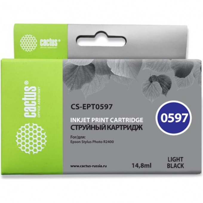 Струйный картридж CACTUS (T0597) для принтеров Epson Stylus Photo R2400, серый, 14,8 мл CS-EPT0597 Струйный картридж CACTUS (T0597) для принтеров Epson Stylus Photo R2400, серый, 14,8 мл CS-EPT0597
