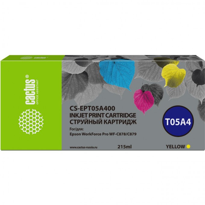 Струйный картридж CACTUS (T05A4) для Epson WorkForce Pro WF-C878, C879, желтый, 215 мл CS-EPT05A400 Струйный картридж CACTUS (T05A4) для Epson WorkForce Pro WF-C878, C879, желтый, 215 мл CS-EPT05A400