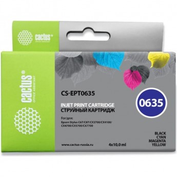 Струйный картридж CACTUS CS-EPT0635 (T0635) для принтеров Epson Stylus C67, C87, CX3700, CX4100, CX4700, набор, 4 x 10 мл Струйный картридж CACTUS CS-EPT0635 (T0635) для принтеров Epson Stylus C67, C87, CX3700, CX4100, CX4700, набор, 4 x 10 мл