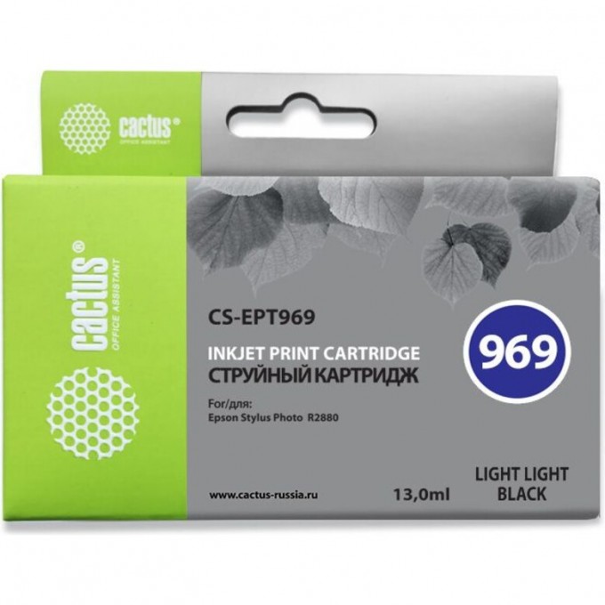 Струйный картридж CACTUS (T0969) для принтеров Epson Stylus Photo R2880, светло-серый, 13 мл CS-EPT969 Струйный картридж CACTUS (T0969) для принтеров Epson Stylus Photo R2880, светло-серый, 13 мл CS-EPT969
