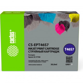 Струйный картридж CACTUS CS-EPT46S7 (T46S7) для Epson SureColor SC-P700, серый, 30 мл Струйный картридж CACTUS CS-EPT46S7 (T46S7) для Epson SureColor SC-P700, серый, 30 мл