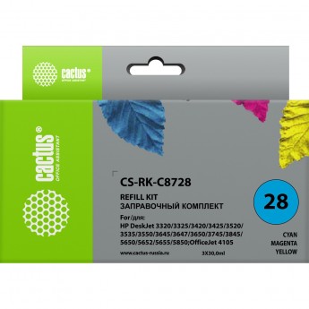 Заправочный набор CACTUS CS-RK-C8728 для HP DeskJet 3320, 3325, 3420, 3425, 3520; OfficeJet 4105, многоцветный, 3*30ml