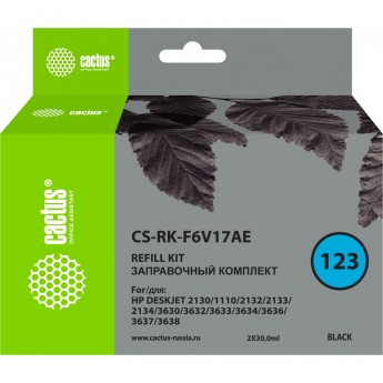 Заправочный набор CACTUS CS-RK-F6V17AE (HP 123) для HP DeskJet 2130, 1110, 2132, 2133, 2134, 3630, 3632, 3633, 3634, 3636, 3637, 3638, черный, 2*30 мл.